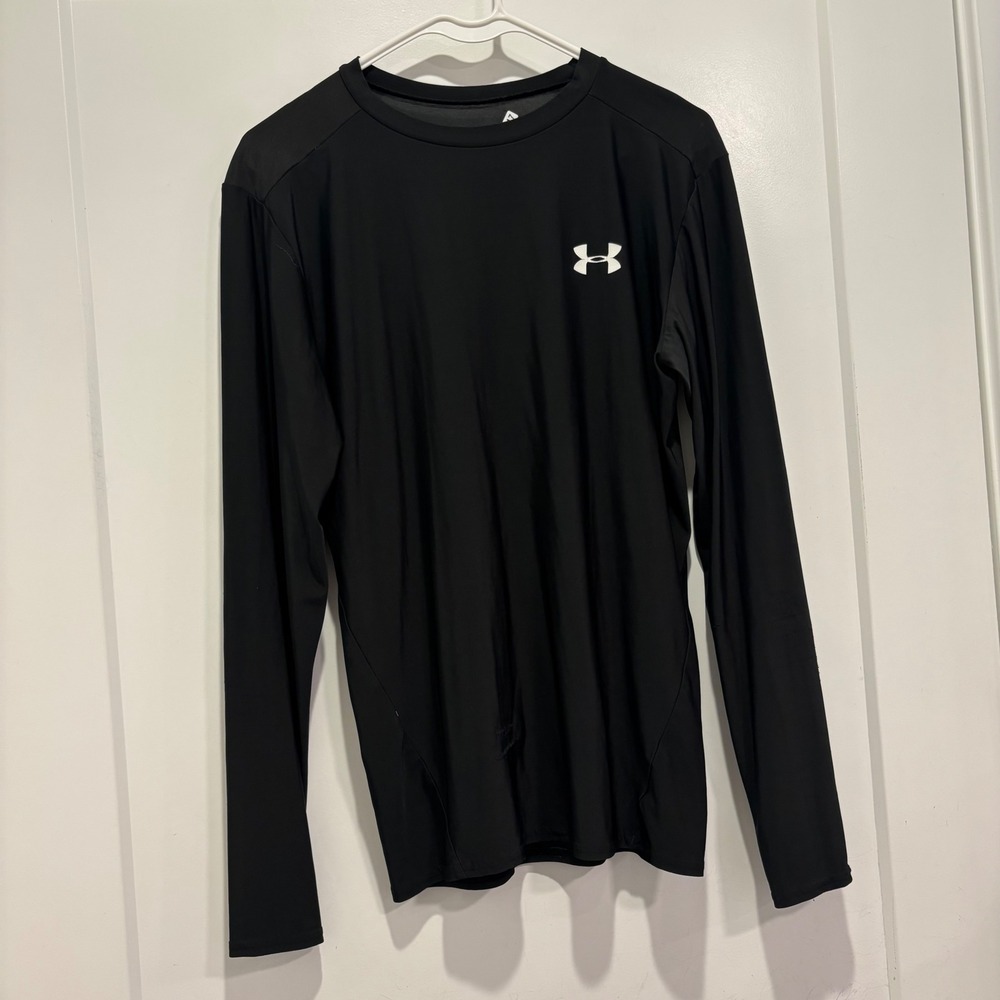 Under Armour HeatGear Mens XL Black Long Sleeve Compression Athletic Shirt Logo